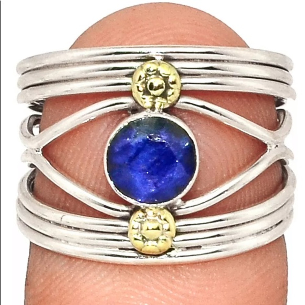 Gold & Sterling Sapphire ring New Handmade